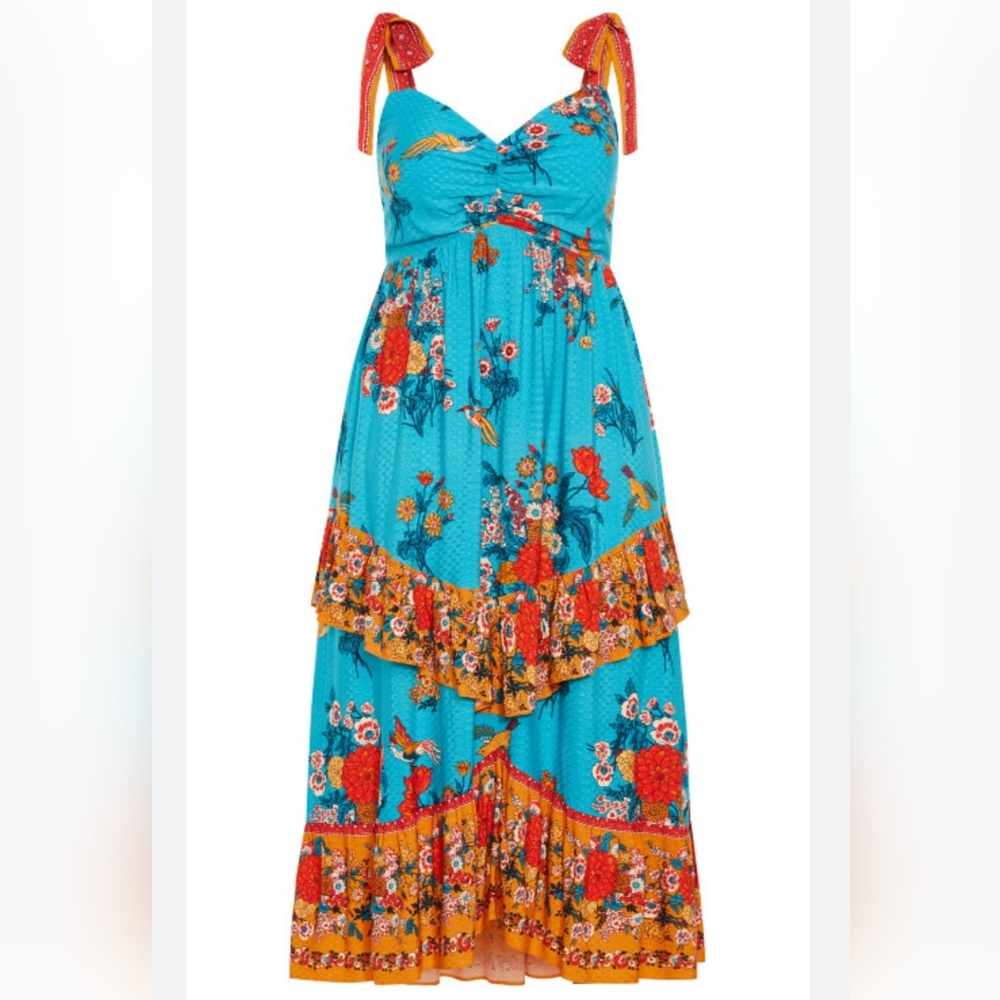 City Chic Abigail tier ruffle dress - jade, size XXXL, NWT
